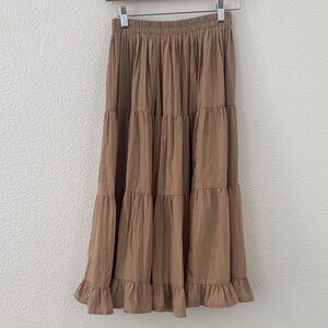 Vintage Banjo Womens Tiered Midi Skirt Neutral Tan Boho Cottagecore Prairie XS